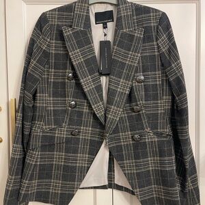 Banana Republic Black and Gray Blazer with Plaid Pattern